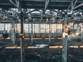 Abandoned and haunted industrial creepy warehouse inside, old ruined grunge factory building Royalty Free Stock Photo