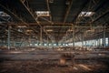 Abandoned and haunted industrial creepy warehouse inside, old ruined grunge factory building Royalty Free Stock Photo