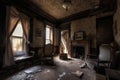 Abandoned haunted interior house. Generate Ai Royalty Free Stock Photo