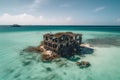 abandoned and historical structures on deserted island, surrounded by crystal-clear water Royalty Free Stock Photo