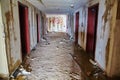 Abandoned Hotel Corridor with Graffiti and Debris, Urbex Mood