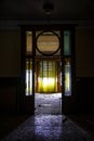 Abandoned hotel hall viewed from the entry Royalty Free Stock Photo