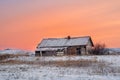 Abandoned house against the Arctic sky. Old authentic village of Teriberka Royalty Free Stock Photo