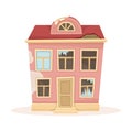 Abandoned house with broken windows. Facade of old two storey decaying building cartoon vector illustration Royalty Free Stock Photo