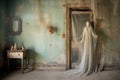 abandoned house door with ghostly apparition