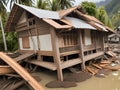 abandoned house with flooded water , tsunami attack