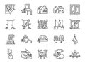 Abandoned house line icon set. Included icons as shabby, old, broken, damaged, scary, dilapidated and more.