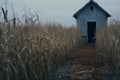 an abandoned house in the middle of a field Royalty Free Stock Photo