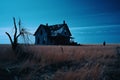 an abandoned house in the middle of a field Royalty Free Stock Photo