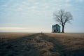 an abandoned house in the middle of a field Royalty Free Stock Photo