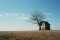 an abandoned house in the middle of a field Royalty Free Stock Photo