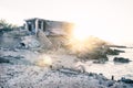 Abandoned house at the beach during sunset in Chelem, Mexico Royalty Free Stock Photo