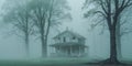 Abandoned House Surrounded by Trees and Fog. Royalty Free Stock Photo