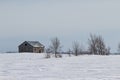 Abandoned house on a winter prairie