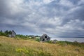 Abandoned houses in the Baltic Sea. Shore, nature and ruins facilities architecture concept.