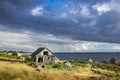 Abandoned houses in the Baltic Sea. Shore, nature and ruins facilities architecture concept.