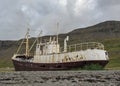 Abandoned huge roasted steel boat in Westfjords, Iceland Royalty Free Stock Photo