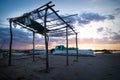 Abandoned hut at the lagoon of Chelem during sunset, Mexico Royalty Free Stock Photo