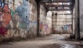 Abandoned industrial area with graffiti on the walls. Urban scene. Royalty Free Stock Photo