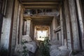 Abandoned industrial building, corridor view, tunnel view