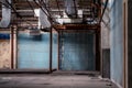 The abandoned industrial building. Fantasy interior scene Royalty Free Stock Photo