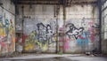 Abandoned industrial building with graffiti on the walls. Urban scene. Royalty Free Stock Photo