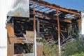 Abandoned industrial building vandalized and largely destroyed by arson