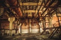 Abandoned industrial creepy warehouse inside old dark grunge factory building Royalty Free Stock Photo