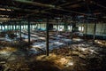 Abandoned industrial creepy warehouse inside old dark grunge factory building Royalty Free Stock Photo