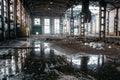 Abandoned industrial creepy warehouse, old dark grunge factory building Royalty Free Stock Photo