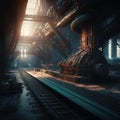 Abandoned industrial interior with old rusty machines. Creepy and dirty technology background. Generative AI Royalty Free Stock Photo