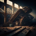 Abandoned industrial interior with old rusty machines. Creepy and dirty technology background. Generative AI Royalty Free Stock Photo