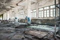 Abandoned industrial loft in an architectural background with rubbish Royalty Free Stock Photo