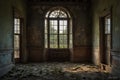 Abandoned interior of an old house with windows and doors Royalty Free Stock Photo