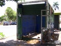 Abandoned kiosks, for newspaper sales.