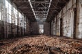 Abandoned large industrial hall with garbage waiting for demolition. Former Voronezh excavator manufacturing factory Royalty Free Stock Photo