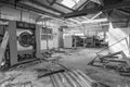 Abandoned, laundry room, in derelict, Hospital. Royalty Free Stock Photo