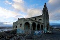 Abandoned village and church in rays of light Royalty Free Stock Photo