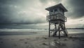 Abandoned lifeguard hut on tranquil coastline generated by AI