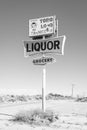 Abandoned liquor and grocery sign in Mortmar, on the Salton Sea in California