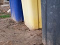 Abandoned litter bins. The use of various waste. Inability to share garbage. Plastic trash Royalty Free Stock Photo