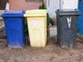 Abandoned litter bins. The use of various waste. Inability to share garbage. Plastic trash Royalty Free Stock Photo