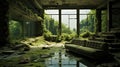 Abandoned Room With Living Leaves: A Futuristic Fictional Landscape