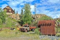 Giant Gold Mine with Rusty Mining Equipment left on Site, Yellowknife, Northwest Territories, Canada Royalty Free Stock Photo