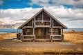 Abandoned log cabin hut in Iceland. Djupivogur Lighthouse. West side of Iceland