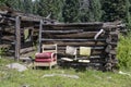Abandoned Log Cabin, Old Chairs Royalty Free Stock Photo