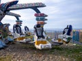 Abandoned Luna Park. A crisis. Old carousels. Not working. Broken attraction. resort in winter. Broken business. Emptiness