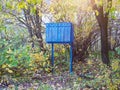 Abandoned mailbox. Abandoned blue mailbox in the forest. forest post