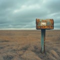 Abandoned Mailbox in Empty Field Under Cloudy Sky Landscape Royalty Free Stock Photo