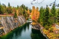 Abandoned marble canyon. Awesome autumn landscape.